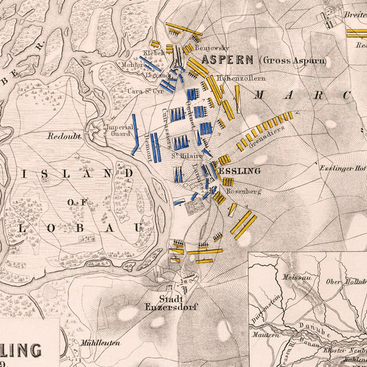 Vintage Map of the Battle of Aspern-Essling, Austria, 1809