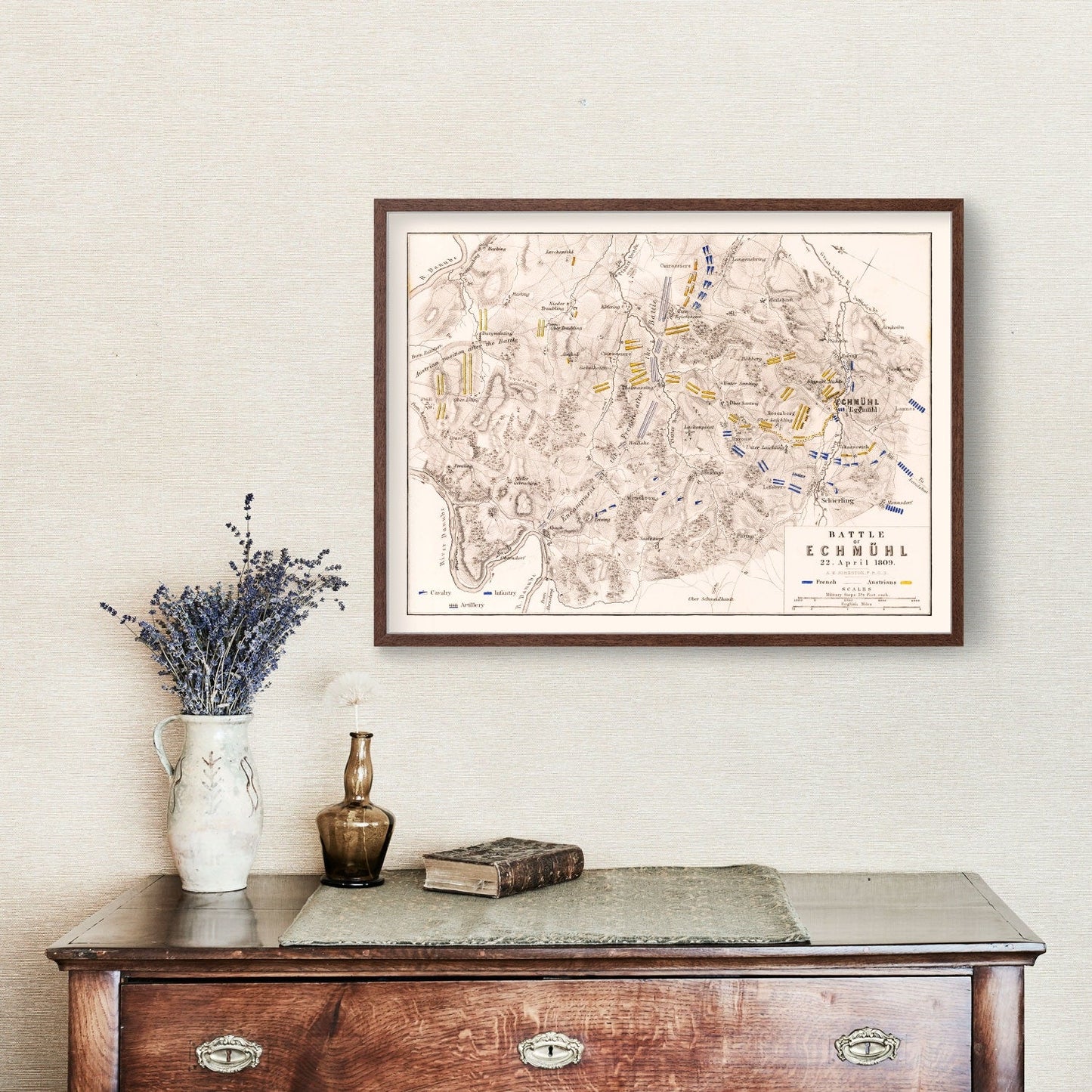 Vintage Map of the Battle of Eckmühl, 1809