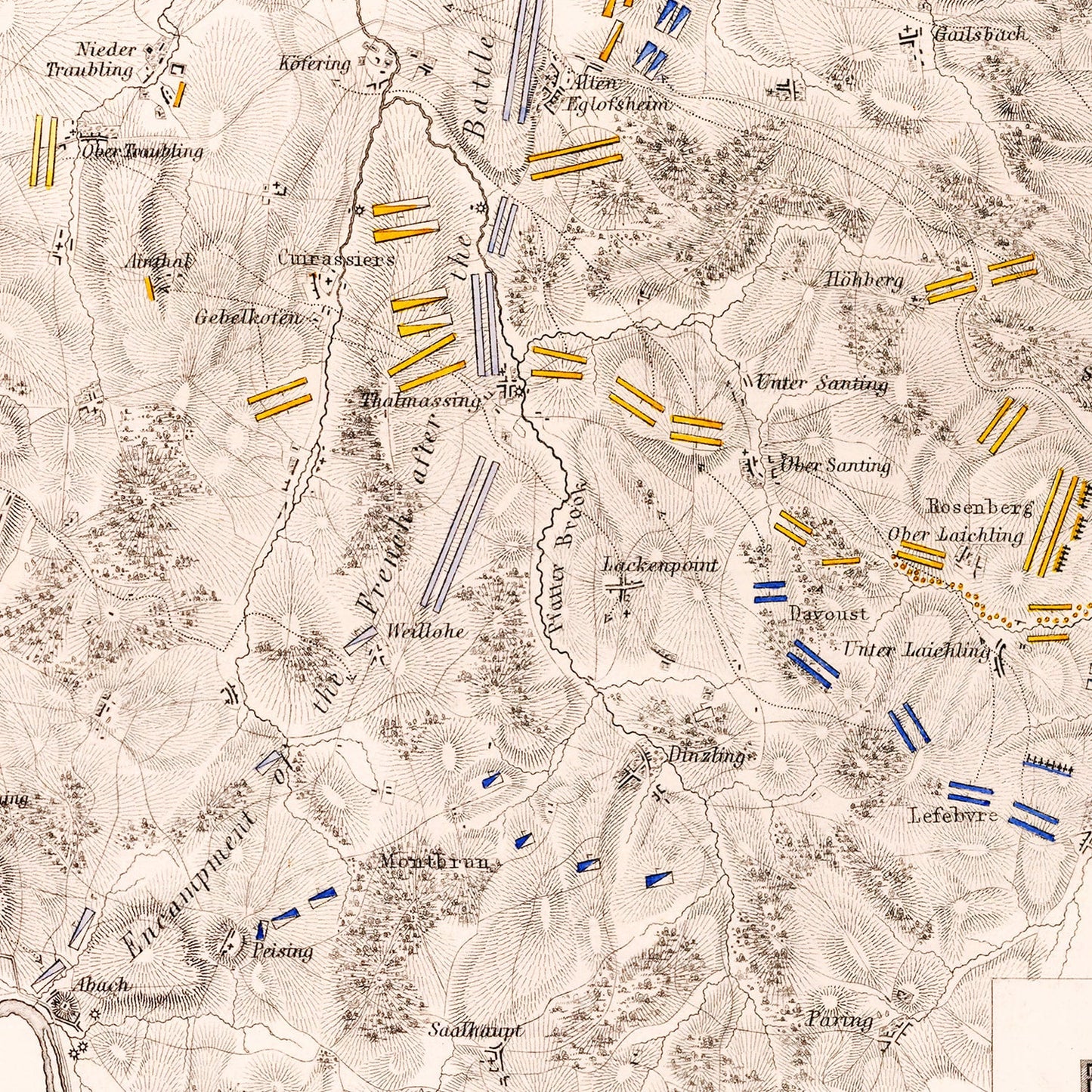 Vintage Map of the Battle of Eckmühl, 1809