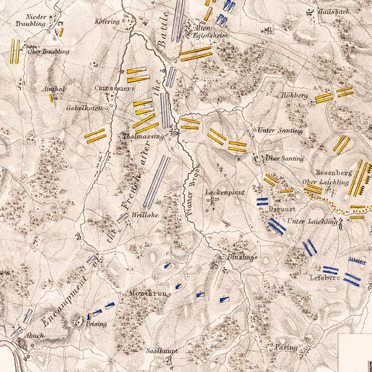 Vintage Map of the Battle of Eckmühl, 1809