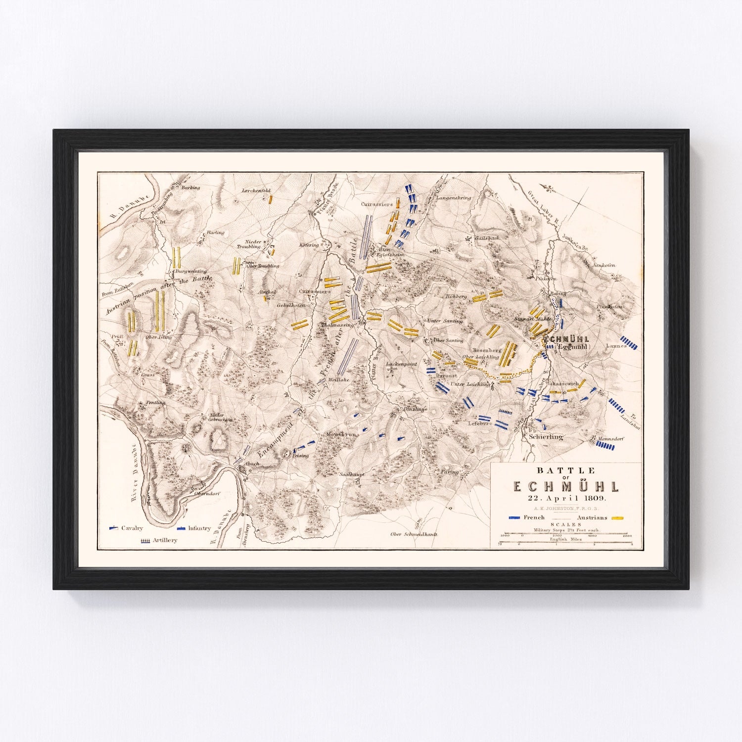 vintage map of the Battle of Eckmuhl, Bavaria, Germany, 1809
