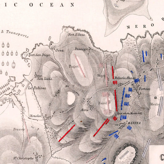 Vintage Map of the Battle of Corunna, 1809