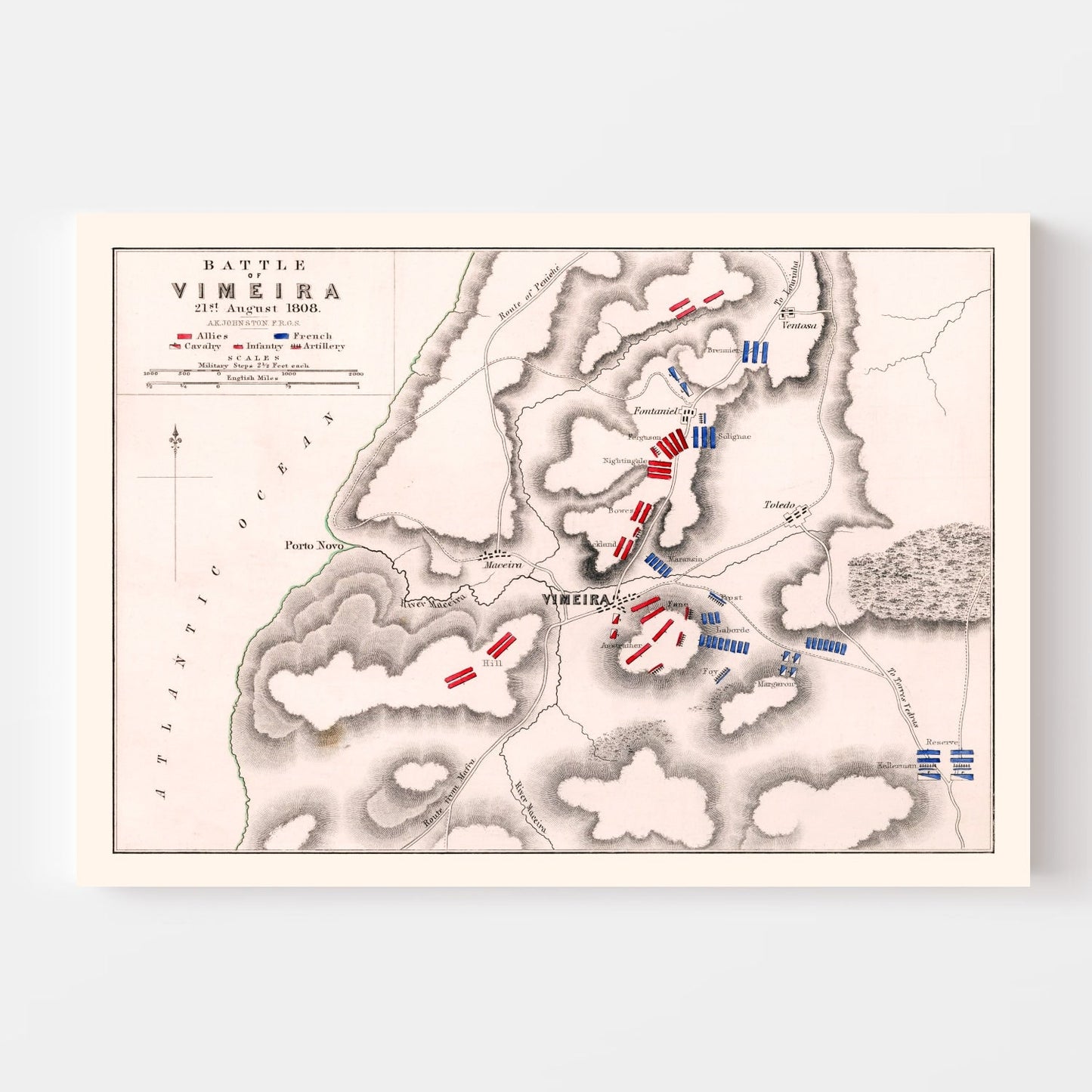 Vintage Map of the Battle of Vimeira, Portugal, 1808
