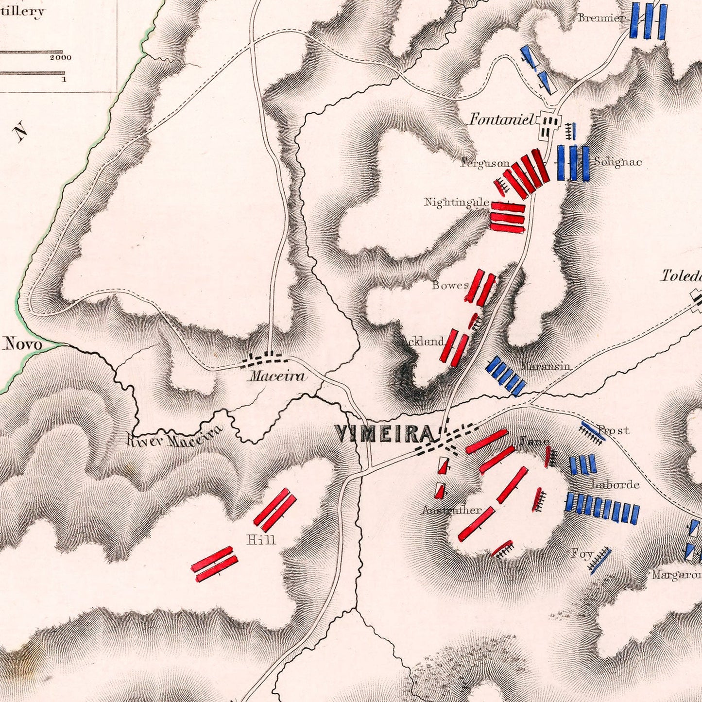 Vintage Map of the Battle of Vimeira, Portugal, 1808
