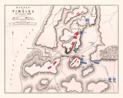Vintage Map of the Battle of Vimeira, Portugal, 1808