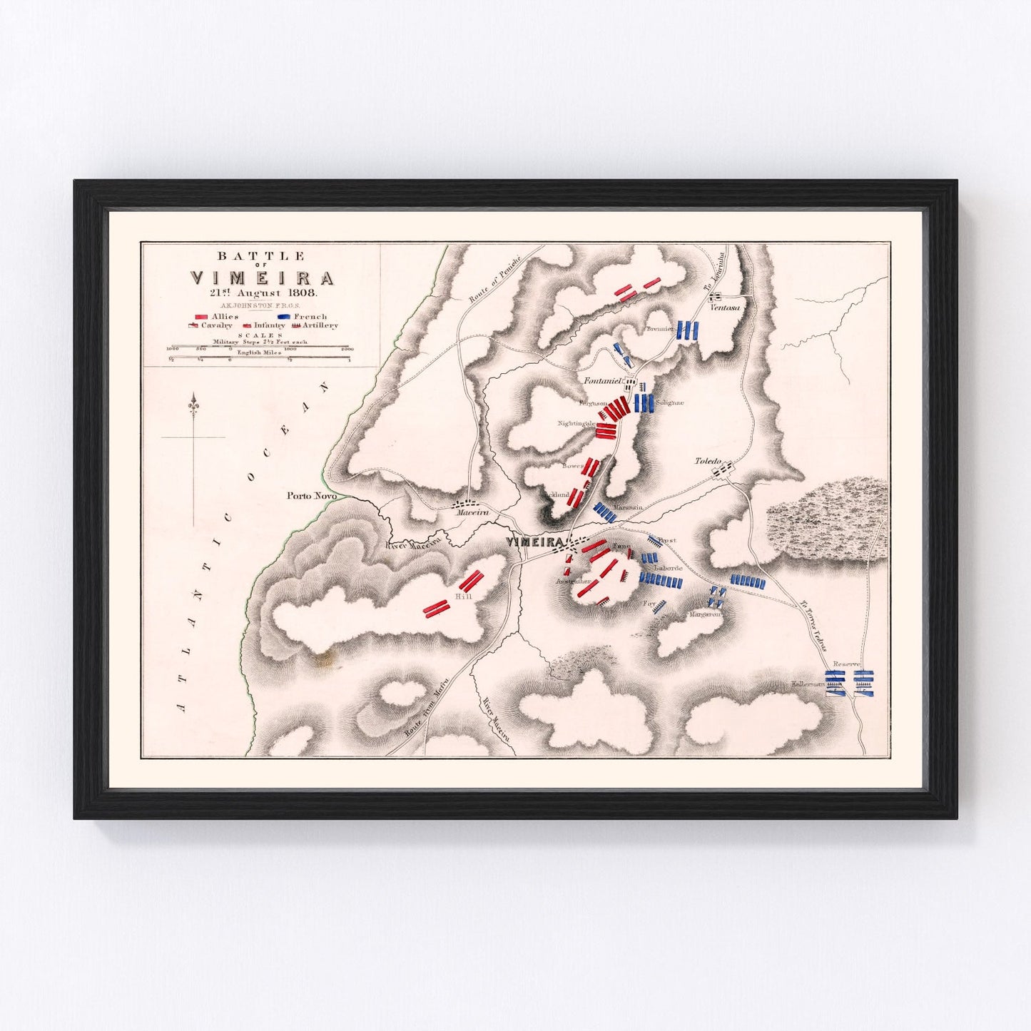 vintage map of the Battle of Vimeira, Portugal, 1808