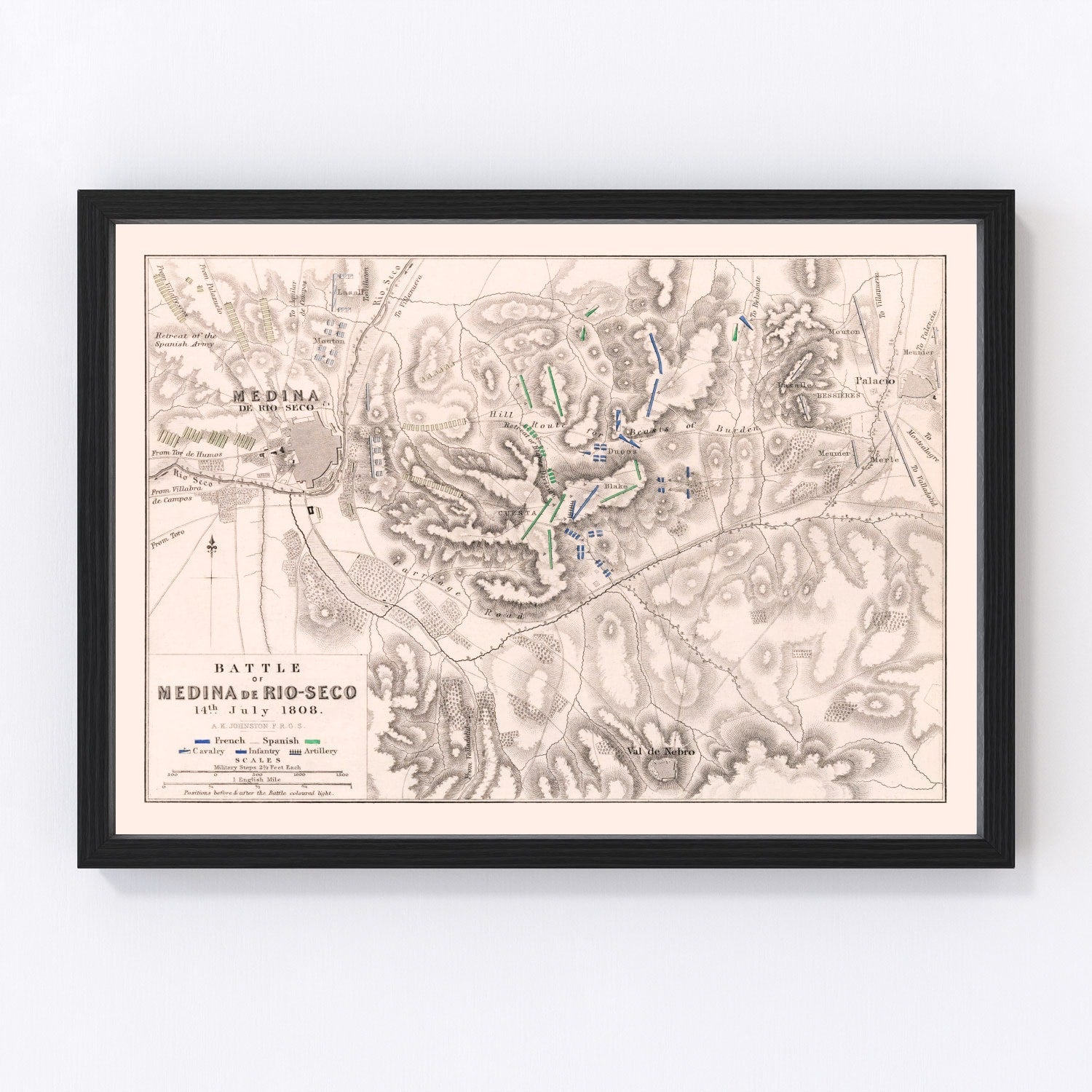 vintage map of the Battle of Medina de Rioseco, Spain, 1808