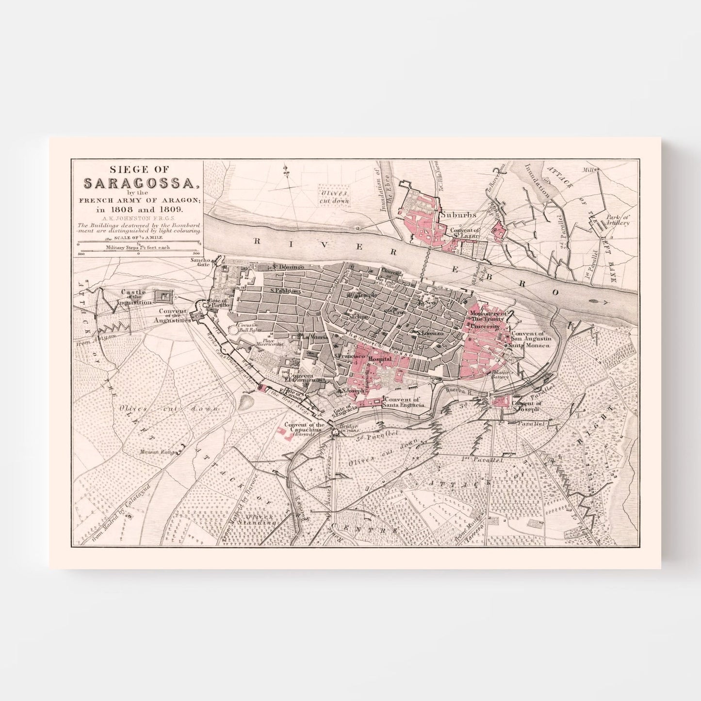 Vintage Map of the Siege of Zaragoza, 1809