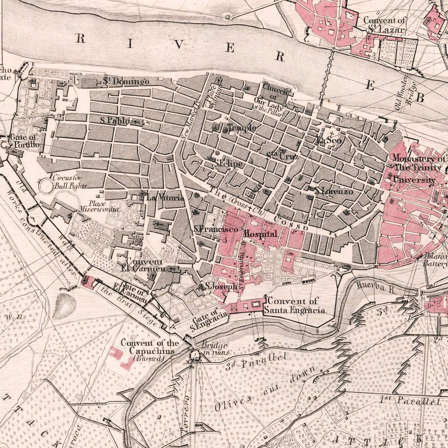 Vintage Map of the Siege of Zaragoza, 1809