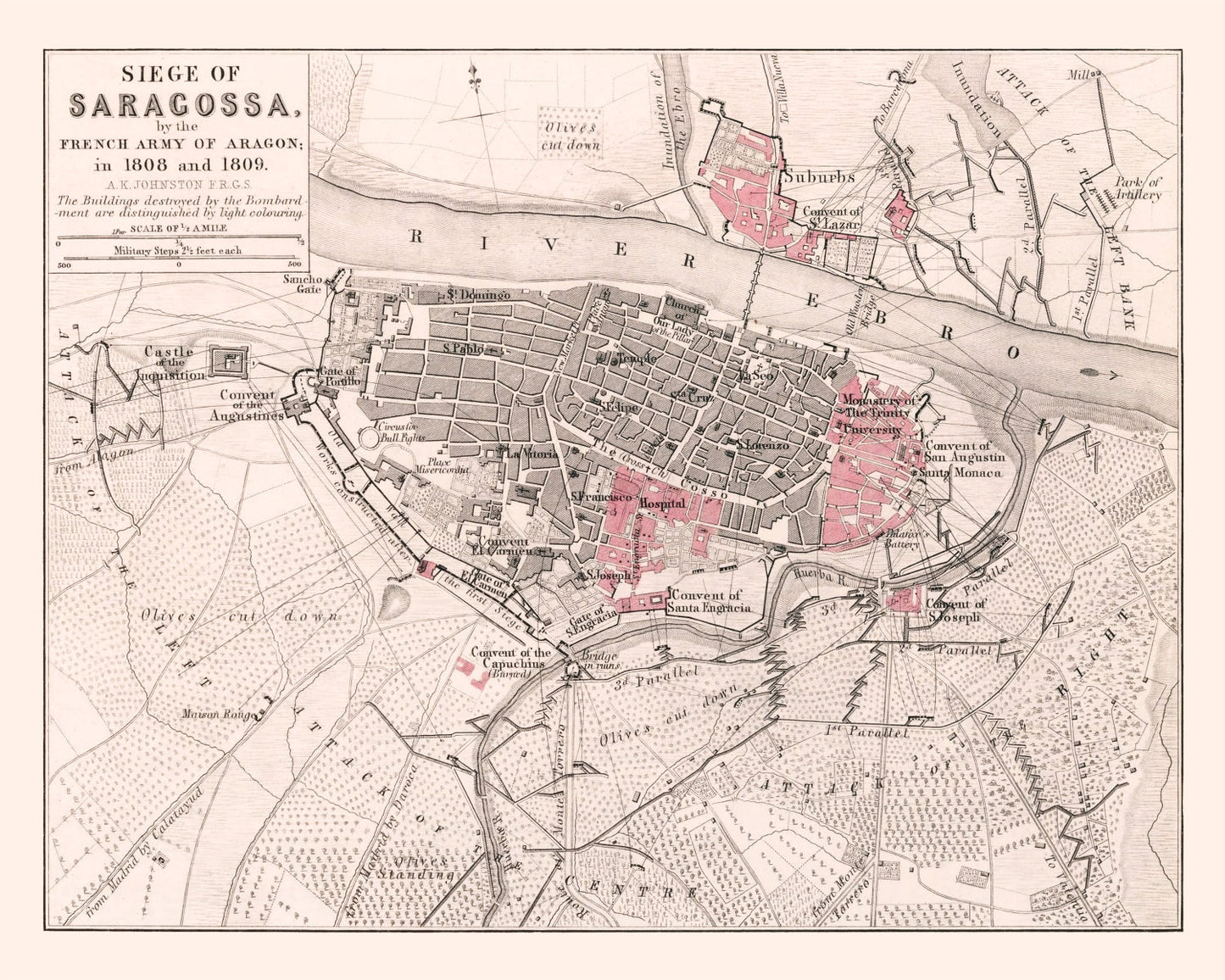 Vintage Map of the Siege of Zaragoza, 1809