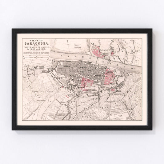vintage map of the Siege of Zaragoza, 1809