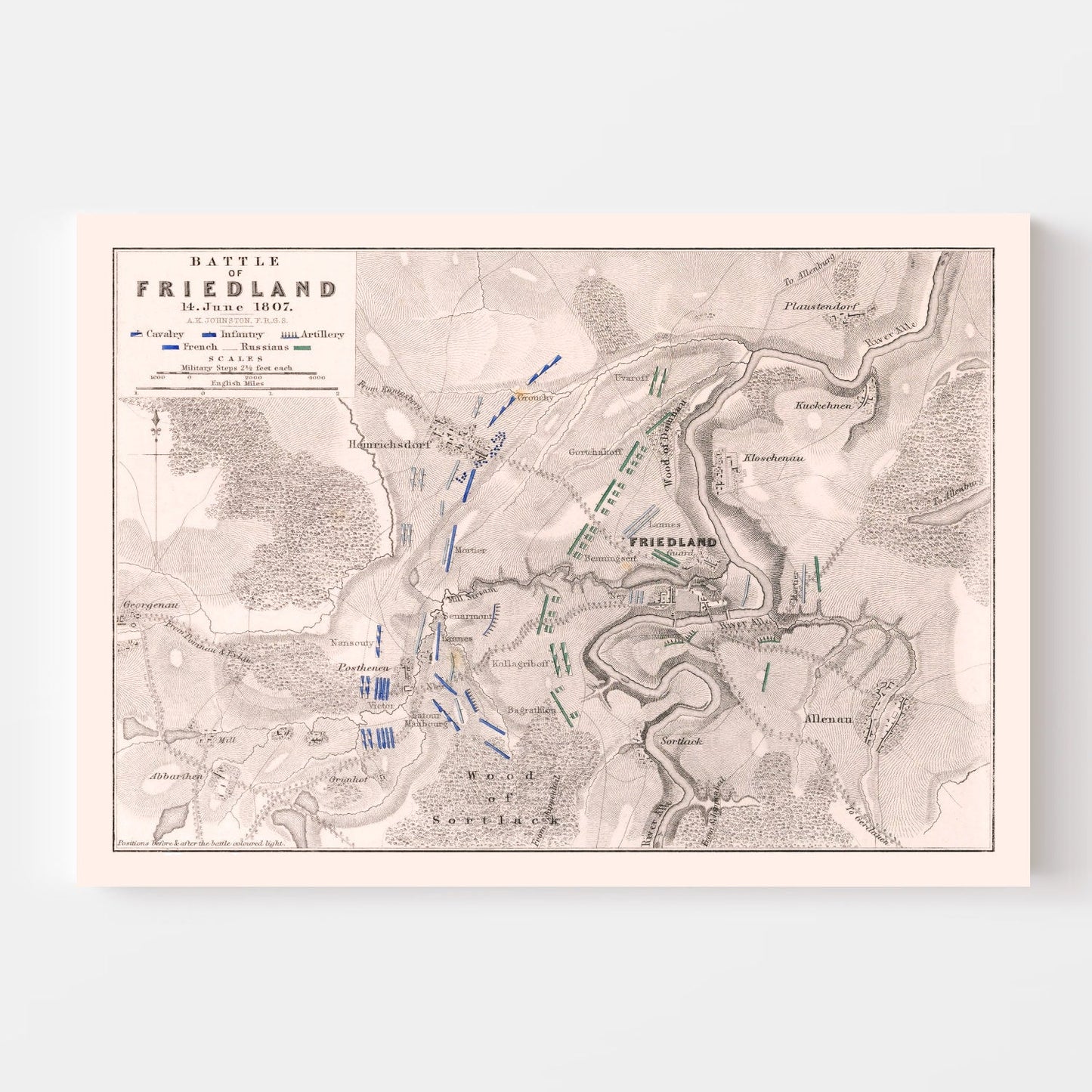 Vintage Map of the Battle of Friedland, 1807