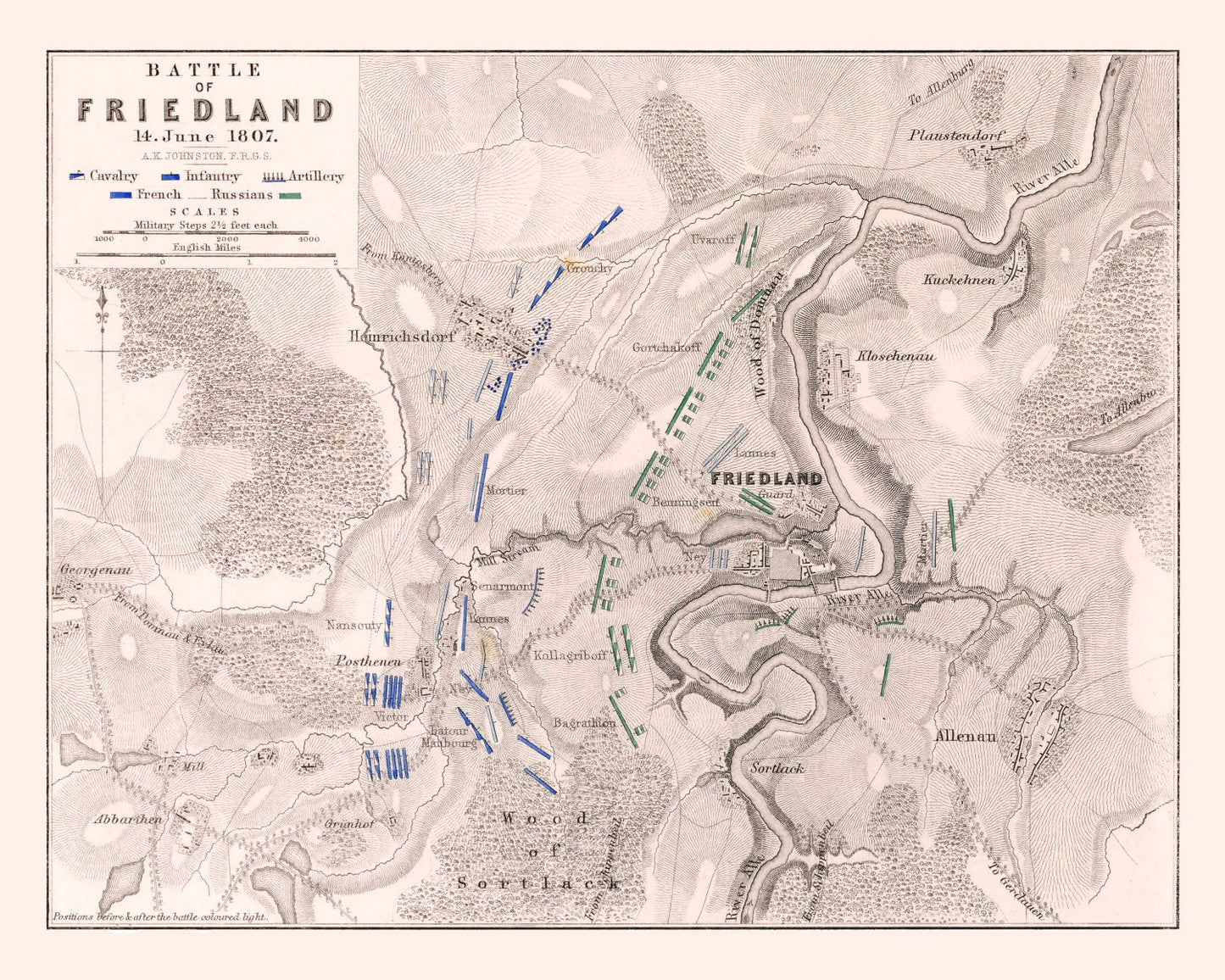 Vintage Map of the Battle of Friedland, 1807