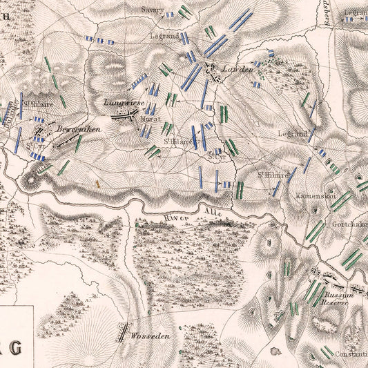 Vintage Map of the Battle of Heilsberg, 1807