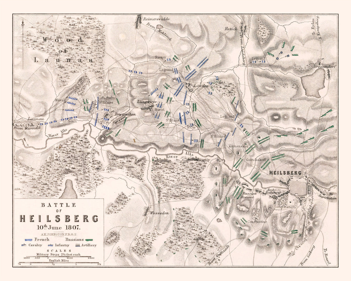 Vintage Map of the Battle of Heilsberg, 1807