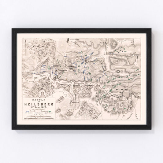 vintage map of the Battle of Heilsberg, 1807