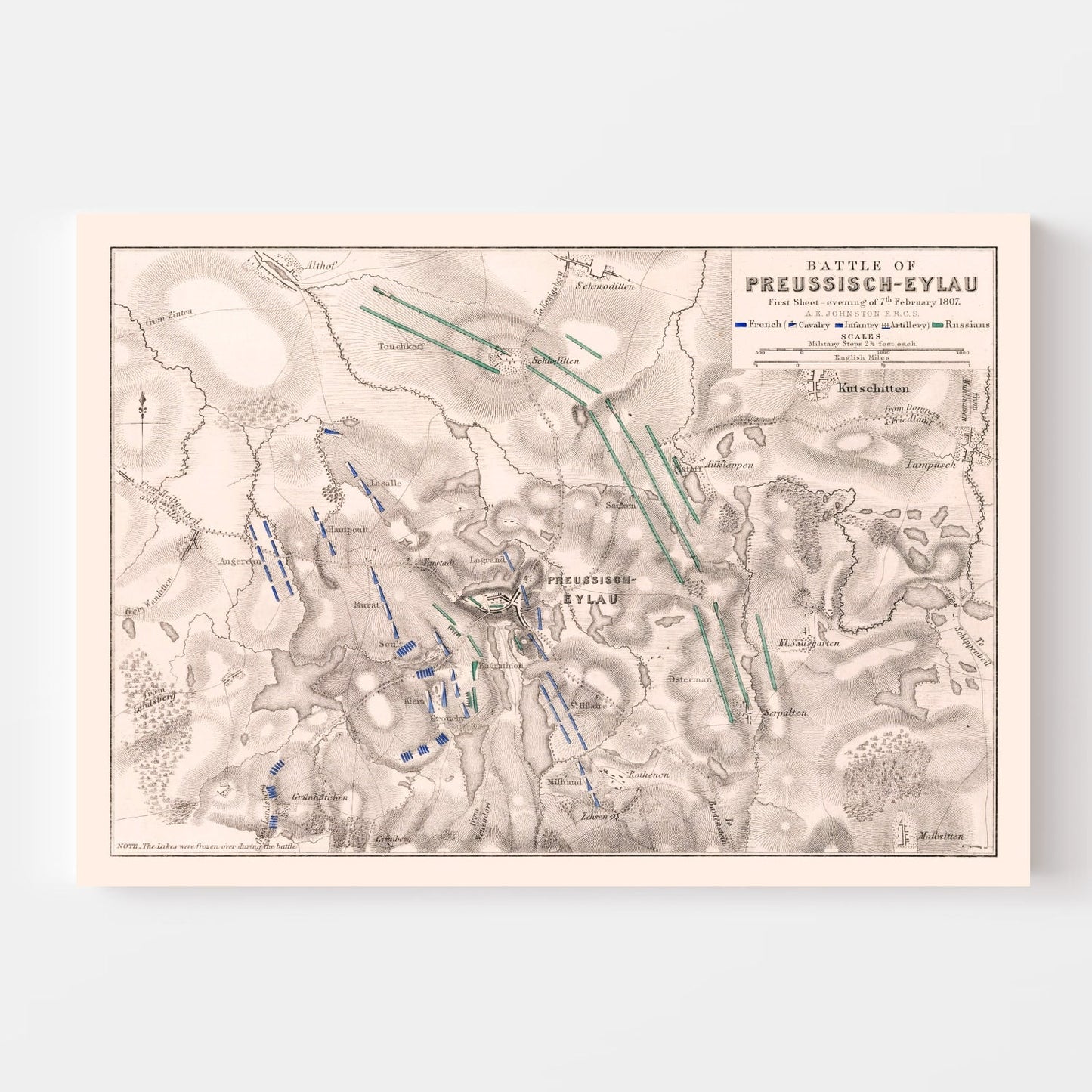 Vintage Map of the Battle of Preussisch-Eylau, Prussia, 1807