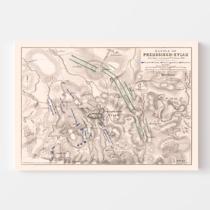 Vintage Map of the Battle of Preussisch-Eylau, Prussia, 1807