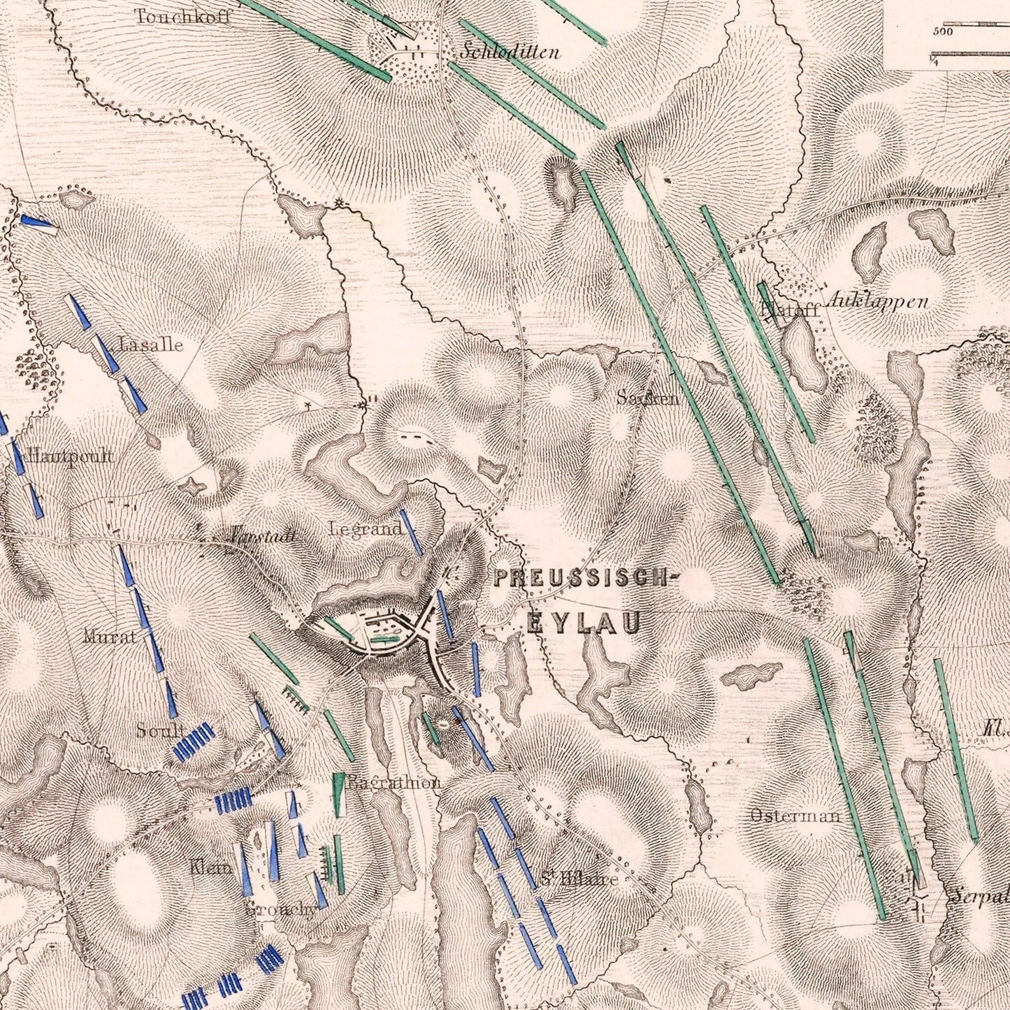 Vintage Map of the Battle of Preussisch-Eylau, Prussia, 1807