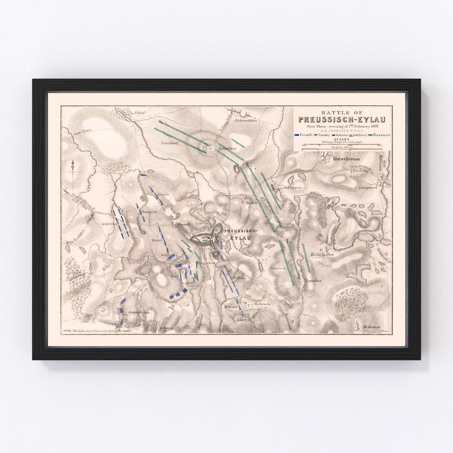 vintage map of the Battle of Preussisch-Eylau, Prussia, 1807, Napoleonic Wars
