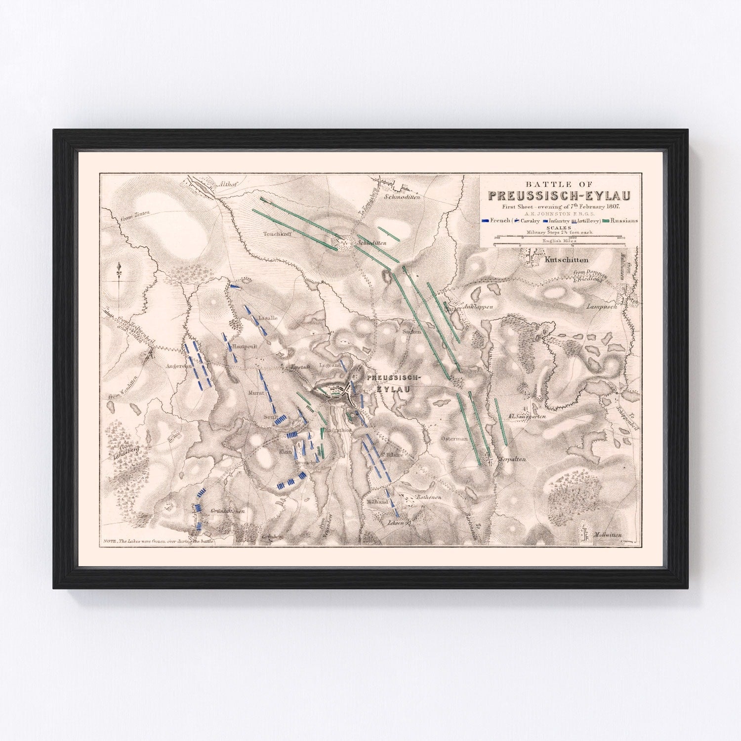 vintage map of the Battle of Preussisch-Eylau, Prussia, 1807, Napoleonic Wars