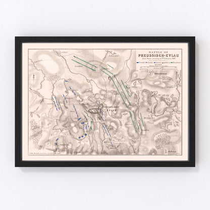 vintage map of the Battle of Preussisch-Eylau, Prussia, 1807, Napoleonic Wars