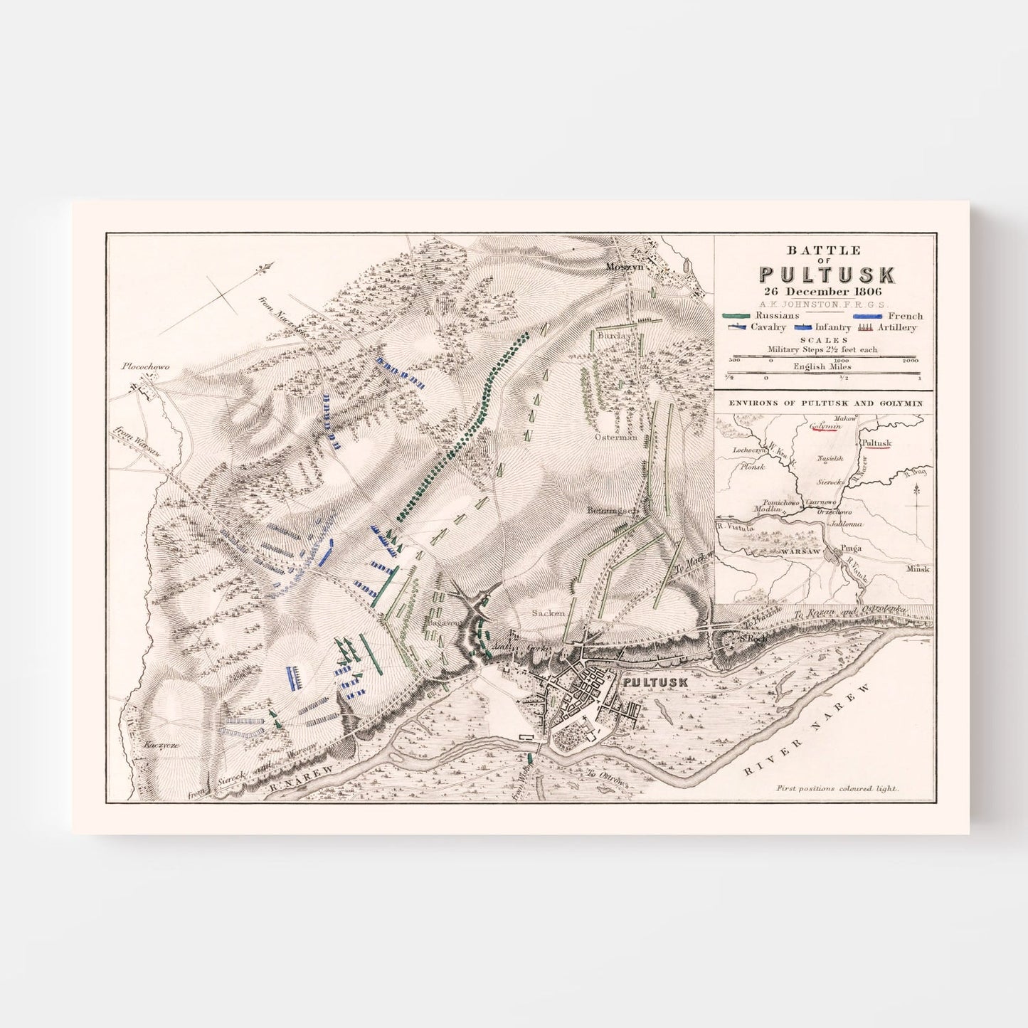 Vintage Map of the Battle of Pultusk, Poland, 1806