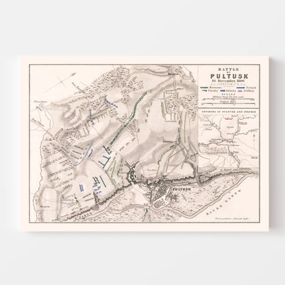 Vintage Map of the Battle of Pultusk, Poland, 1806