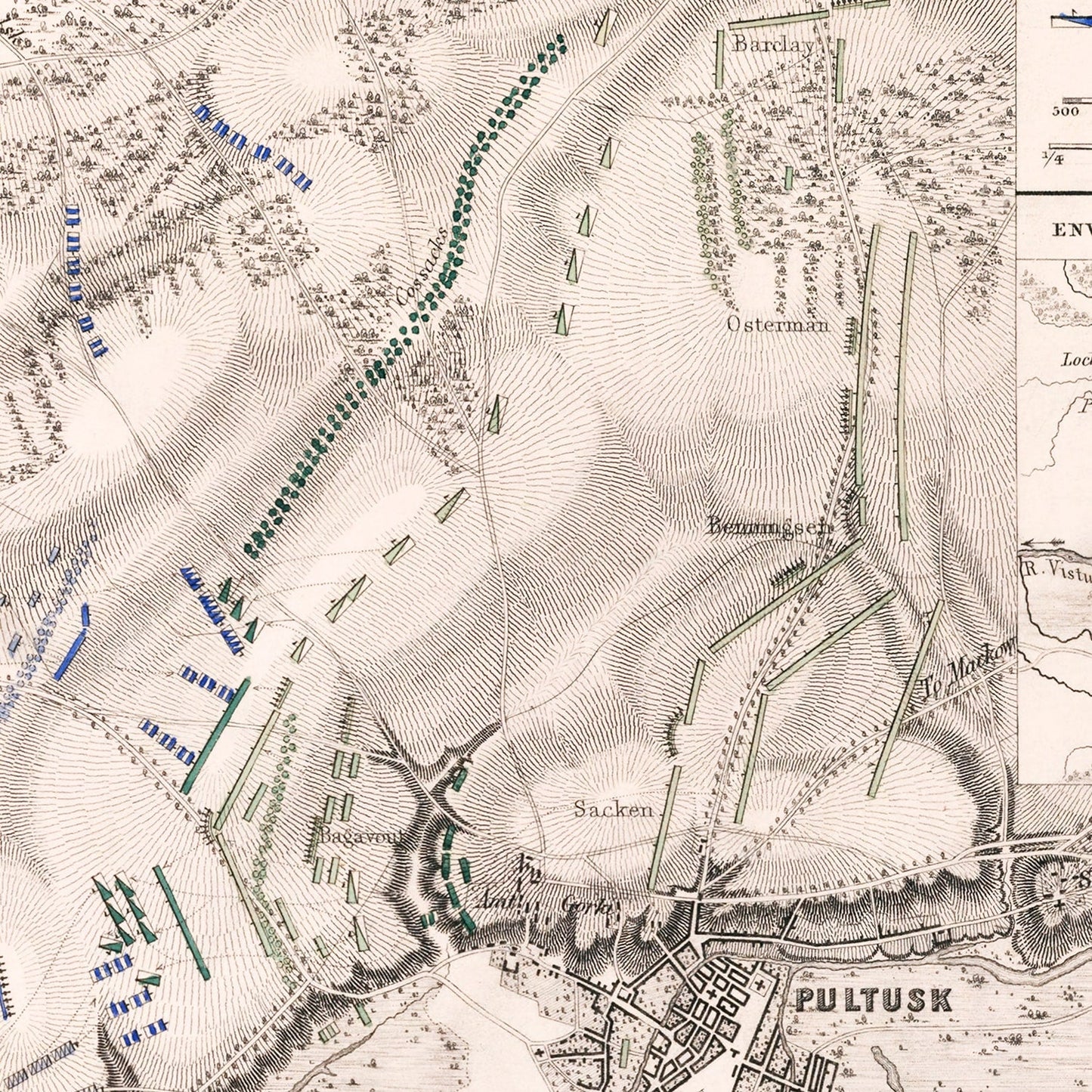 Vintage Map of the Battle of Pultusk, Poland, 1806