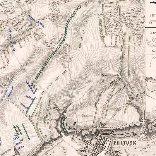 Vintage Map of the Battle of Pultusk, Poland, 1806