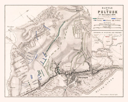 Vintage Map of the Battle of Pultusk, Poland, 1806