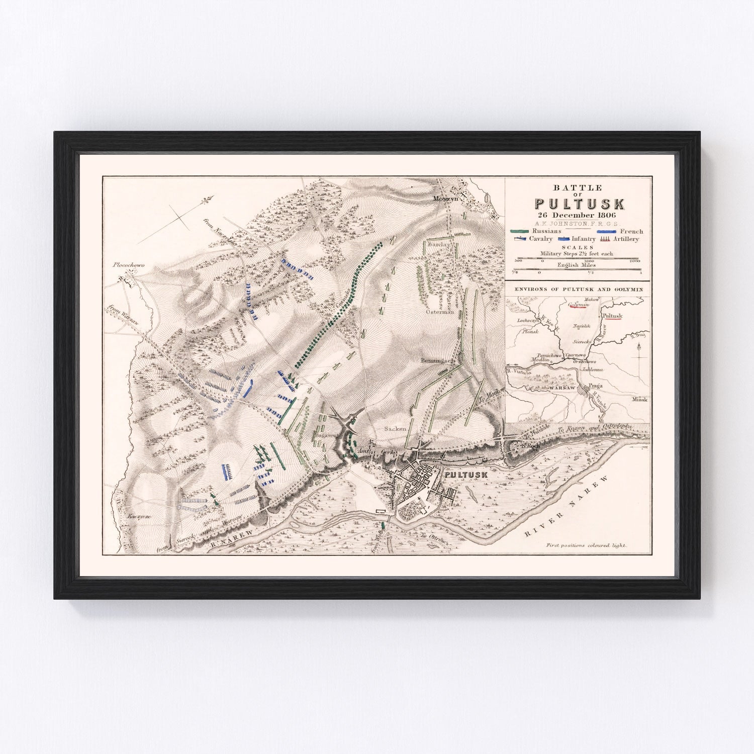 vintage map of the Battle of Pultusk, Poland, 1806