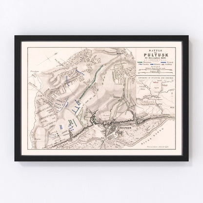vintage map of the Battle of Pultusk, Poland, 1806