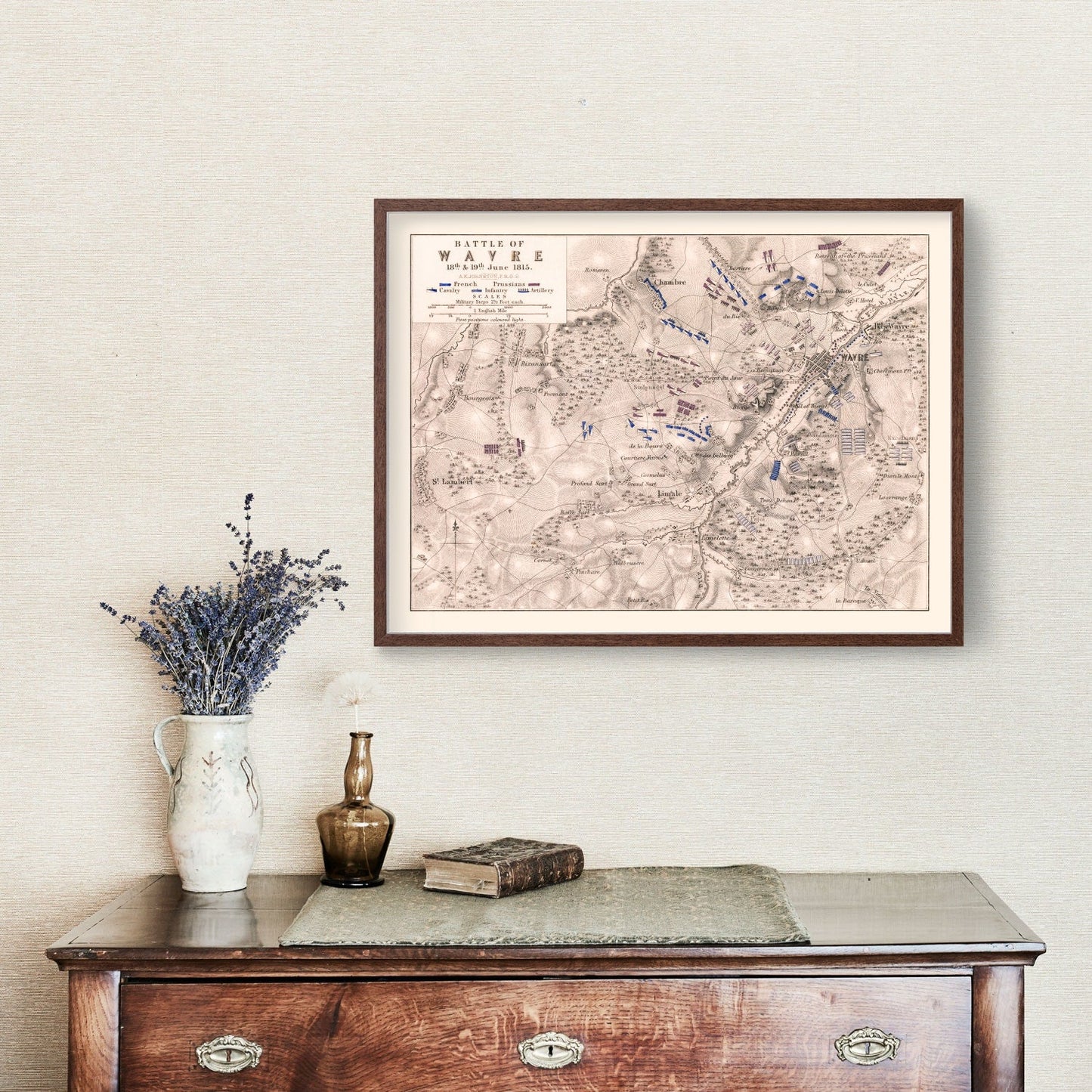 Vintage Map of the Battle of Wavre, Belgium, 1815