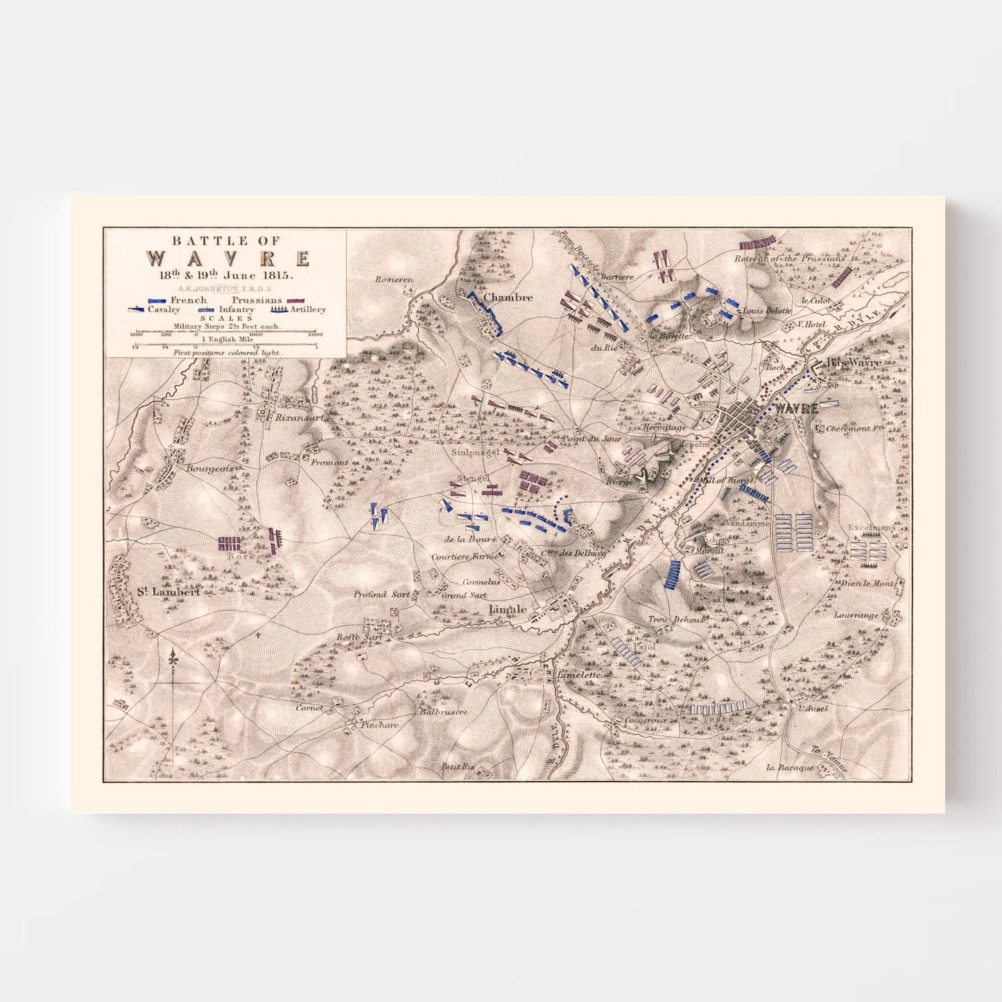 Vintage Map of the Battle of Wavre, Belgium, 1815