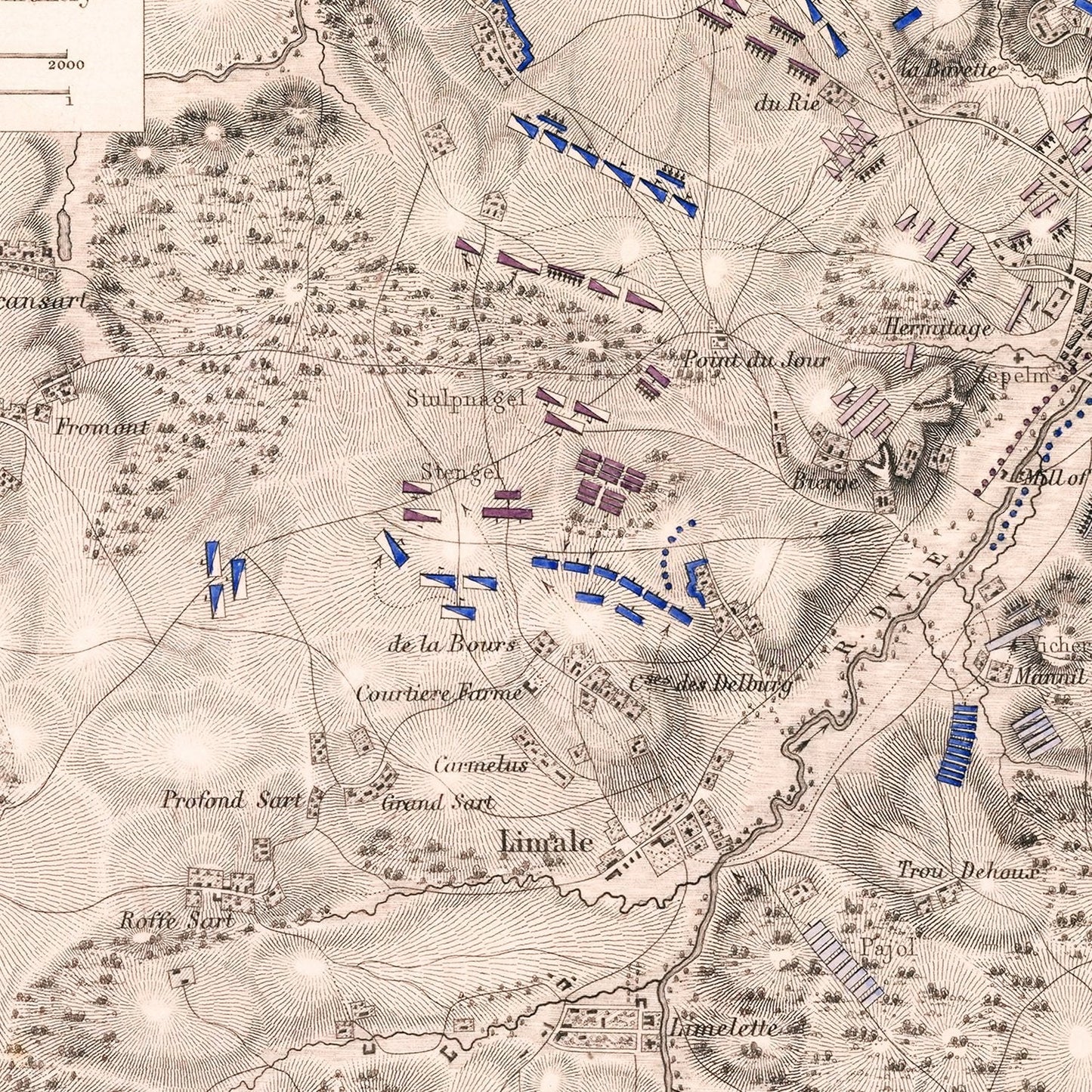 Vintage Map of the Battle of Wavre, Belgium, 1815