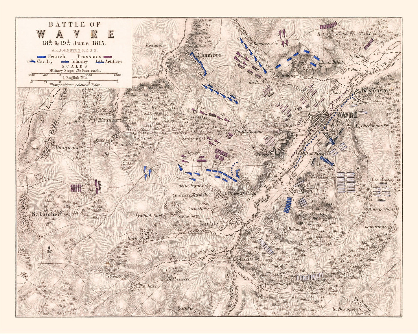 Vintage Map of the Battle of Wavre, Belgium, 1815