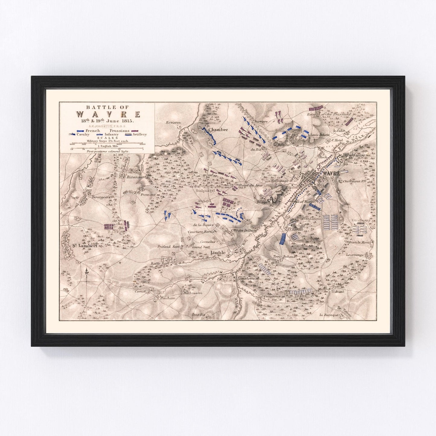 Vintage map of the Battle of Wavre, Belgium, 1815, Napoleonic Wars