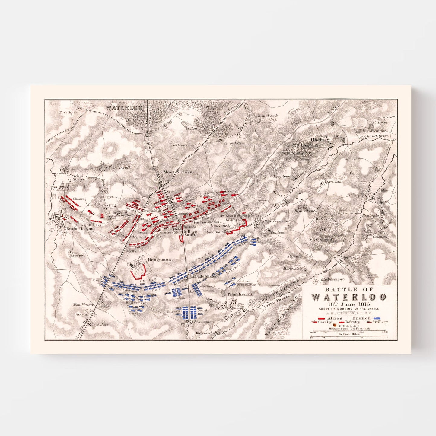 Vintage Map of the Battle of Waterloo, Belgium, 1815