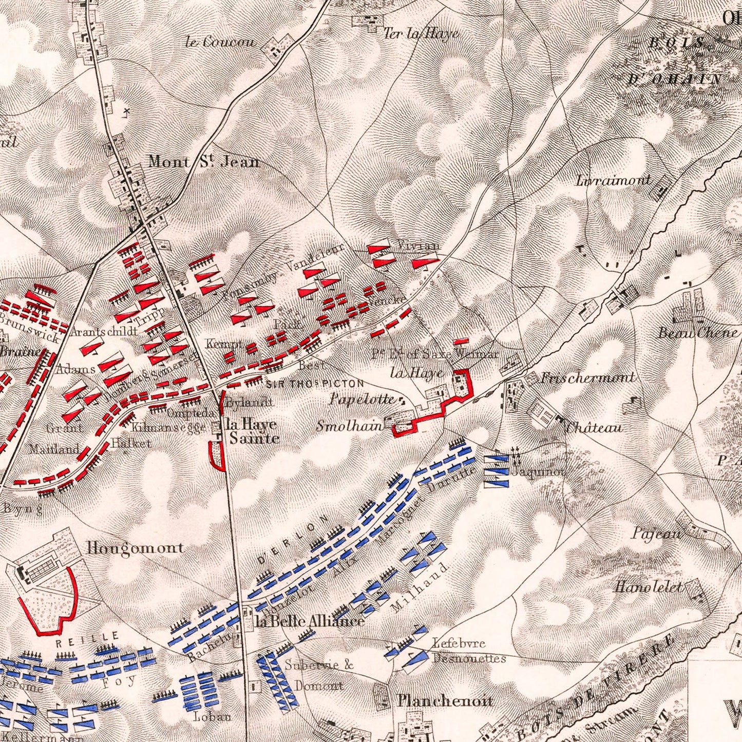 Vintage Map of the Battle of Waterloo, Belgium, 1815