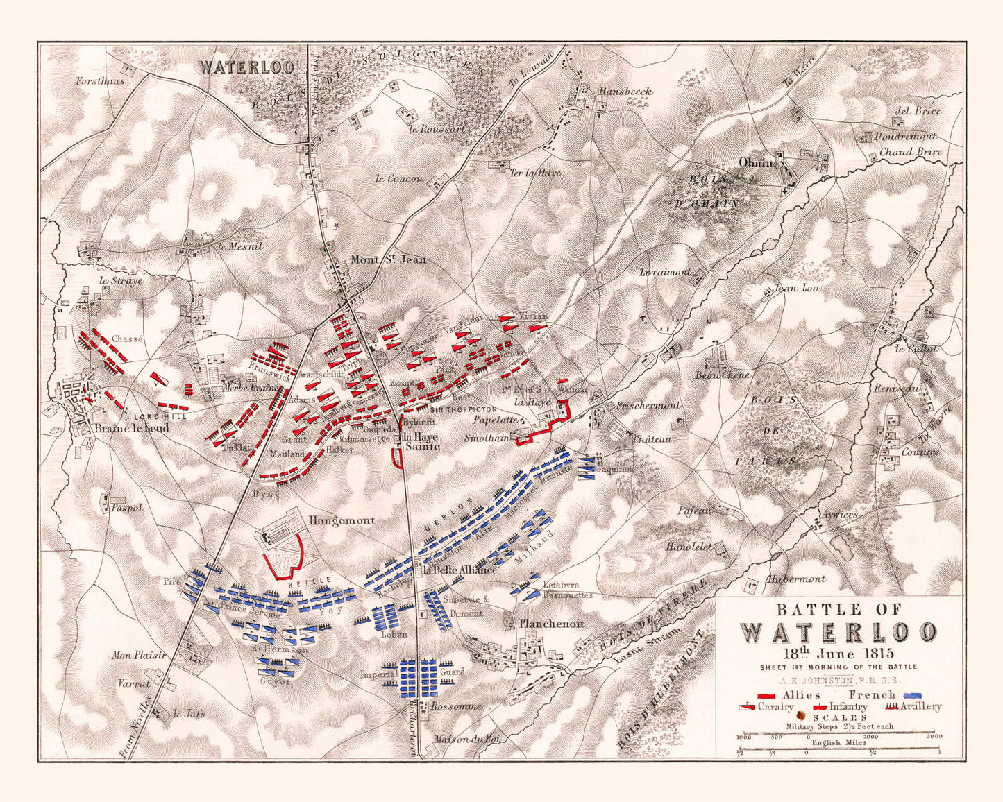 Vintage Map of the Battle of Waterloo, Belgium, 1815