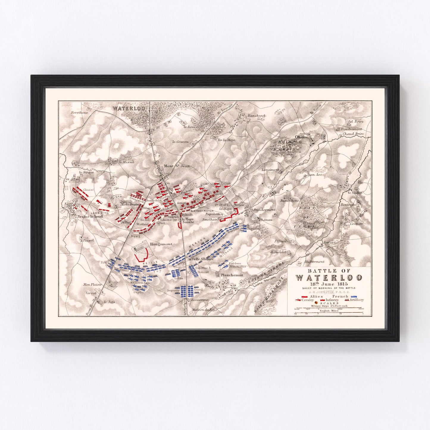 Vintage map of the Battle of Waterloo, Belgium, 1815