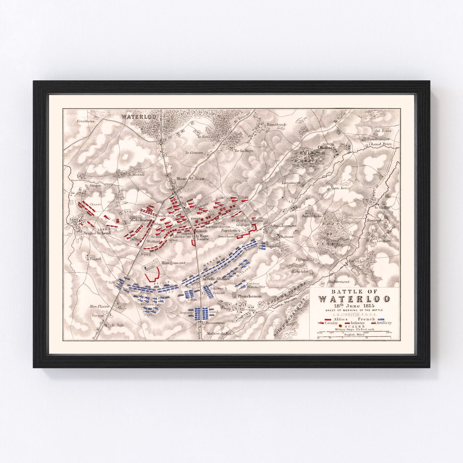 Vintage map of the Battle of Waterloo, Belgium, 1815