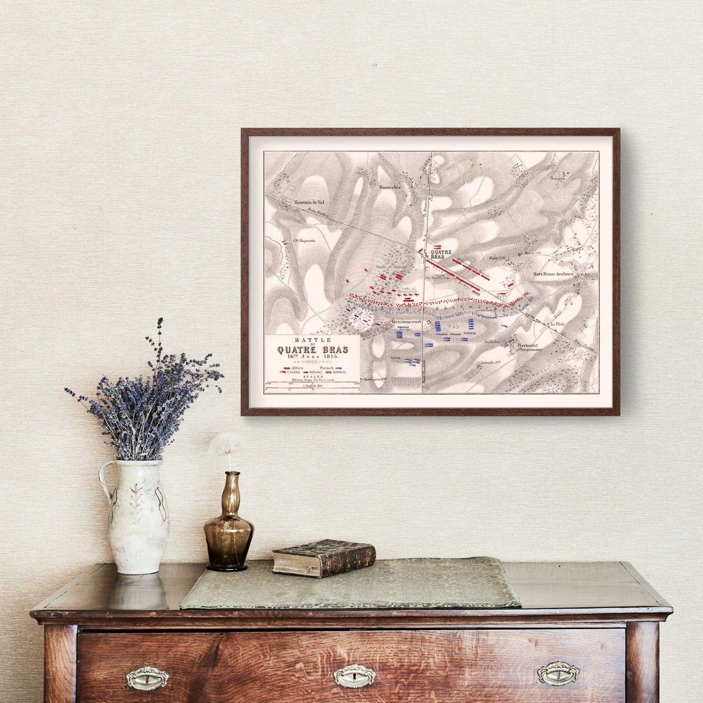 Vintage Map of the Battle of Quatre Bras, Belgium, 1815