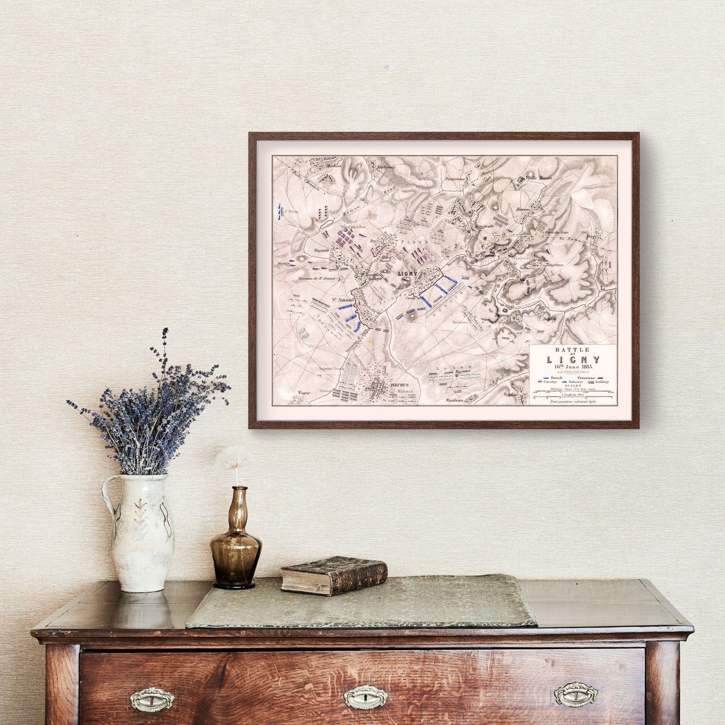 Vintage Map of the Battle of Ligny, Belgium, 1815
