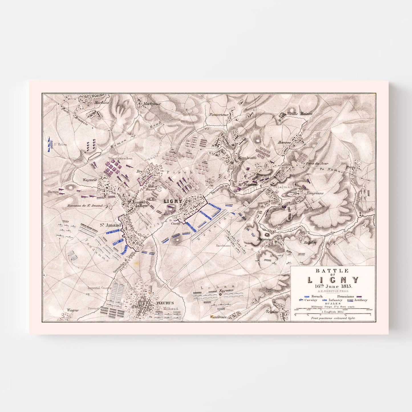 Vintage Map of the Battle of Ligny, Belgium, 1815
