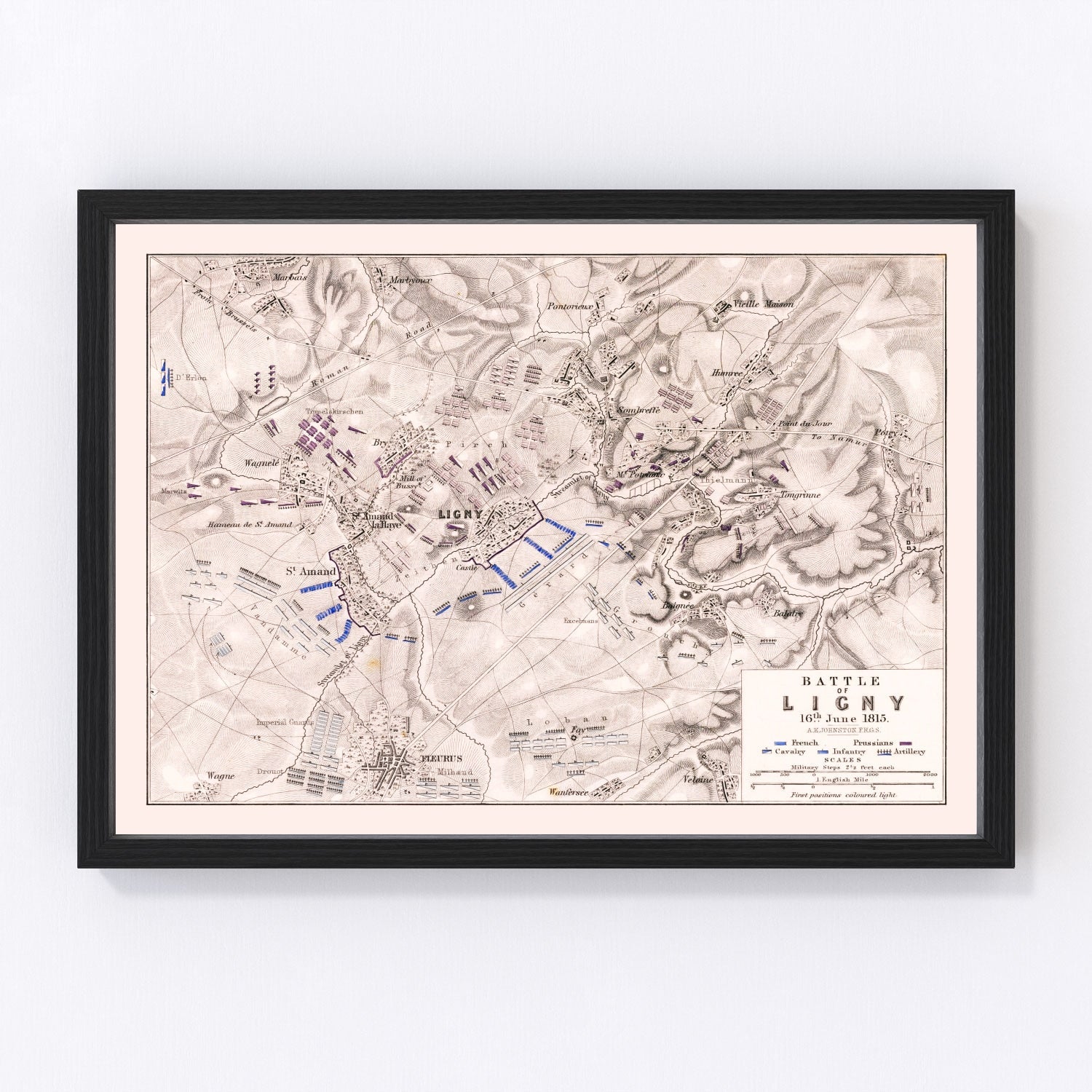 Vintage map of the Battle of Ligny, Belgium, 1815, Napoleon's last victory