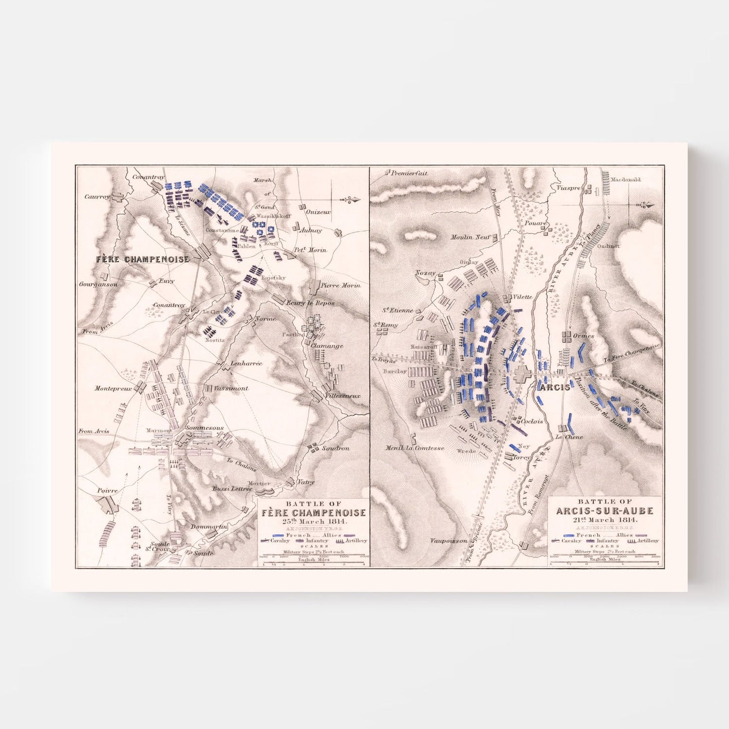 Vintage Map of the Battle of Fere-Champenoise, 1814