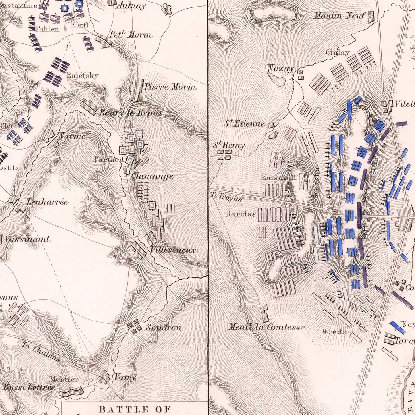 Vintage Map of the Battle of Fere-Champenoise, 1814