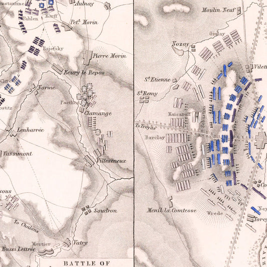 Vintage Map of the Battle of Fere-Champenoise, 1814